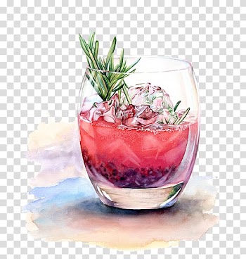 Red liquid in clear rock glass, Cocktail Watercolor painting Drink Drawing Illustration, Watercolor drinks transparent background PNG clipart