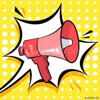 Red megaphone with speech bubble in pop art style