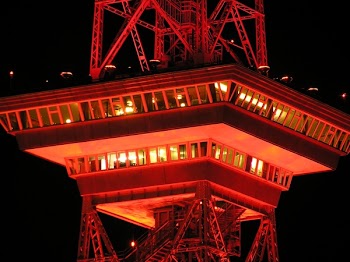 Red Metal Tower at Nighttime