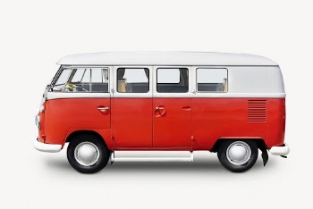 Red microbus sticker, vehicle collage | Free PSD - rawpixel