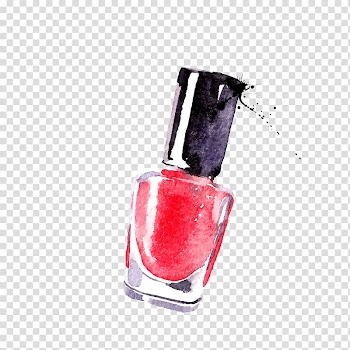 Red nail polish bottle watercolor painting, Nail polish Cosmetics Watercolor painting, Drawing Nail Polish transparent background PNG clipart