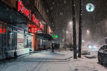 red neon store facade