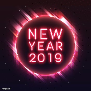 Red new year 2019 in a red circle neon sign v.. | Free stock vector - 535183