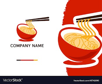 red noodles bowl with chopstick logo design