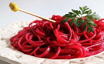 Red Noodles on Plate