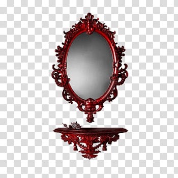 Red objects  , oval red foliage framed mirror transparent background PNG clipart