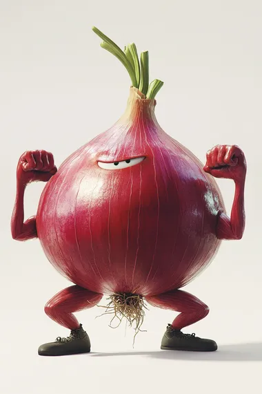 Red Onion Character with Bodybuilder Arms and Legs in Pixar Style Red Onion Character with Bodybuilder Arms and Legs in Pixar Style