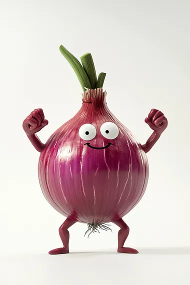 Red Onion Character with Bodybuilder Arms and Legs on White Background Red Onion Character with Bodybuilder Arms and Legs on White Background