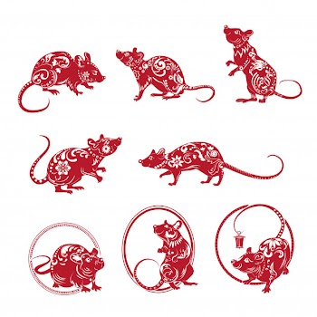 Red ornate rat set Free Vector