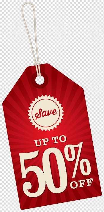 Red product tag, Sales , Save Up To 50% Off Label transparent background PNG clipart