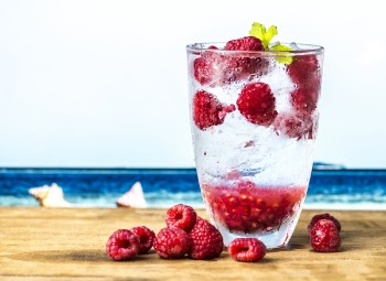 Red Raspberry in Clear Drinking Glass