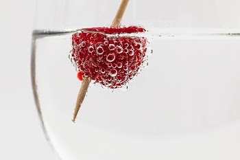 Red Raspberry on Water With Brown Stick