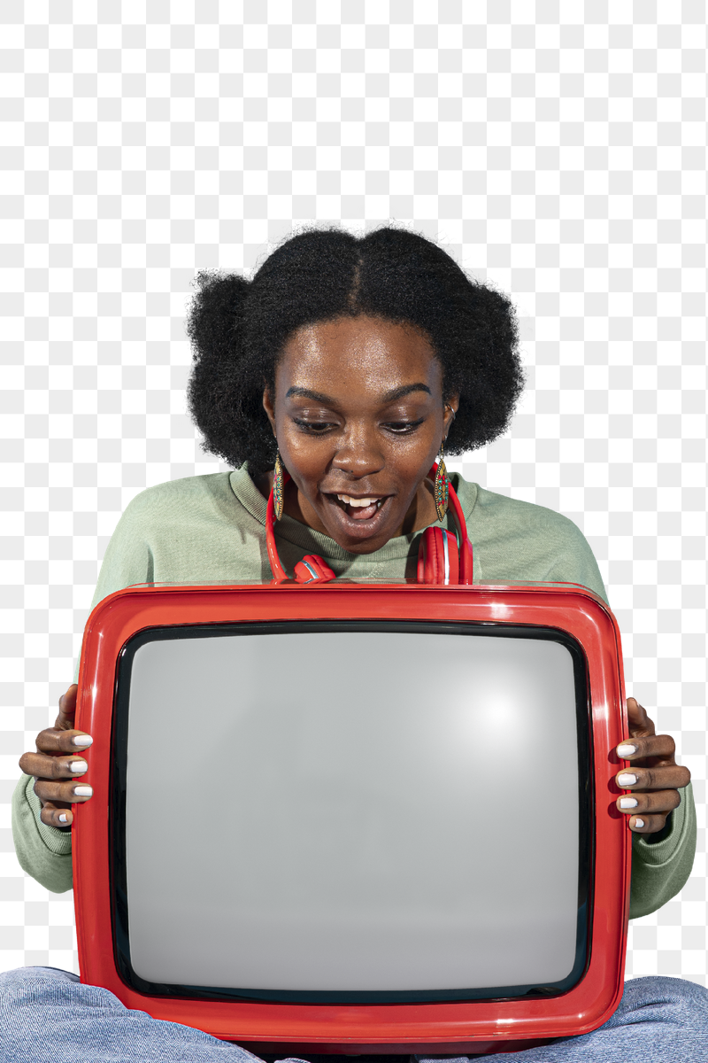 Red retro television on a lap | Free PNG Sticker - rawpixel