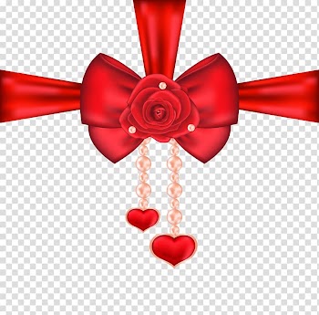 Red ribbon bow, heart, and rose illustration, Heart Valentine's Day Rose , Red Decorative Bow with Rose and Hearts transparent background PNG clipart