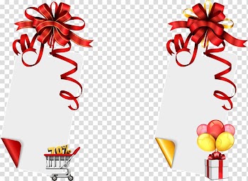 Red ribbon, red ribbon bow with shopping cart transparent background PNG clipart