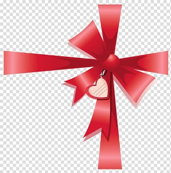 Red ribbon with heart accent , Paper Ribbon Gift wrapping How-to, Valentine Decorative Bow with Heart transparent background PNG clipart