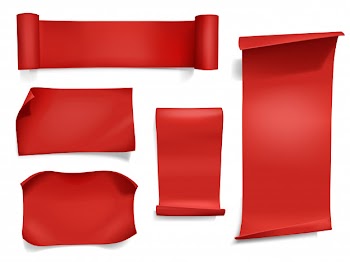 Red ribbons and banners illustration. 3d realistic curved paper, satin textile or silk scroll Free Vector