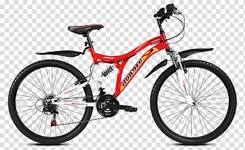 Red Roadeo full-suspension bike, Bicycle Pedals Bicycle Wheels Bicycle Frames Bicycle Saddles Bicycle Tires, Bicycle transparent background PNG clipart