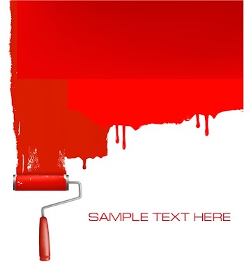 Red roller painting the white wall. Background vector.