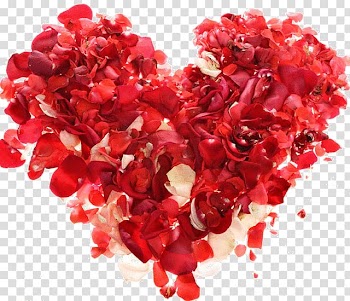 Red rose flowers and petals heart art, Rose Heart transparent background PNG clipart