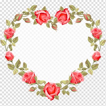 Red roses border illusration, Wedding invitation Flower Heart , Love roses ring transparent background PNG clipart