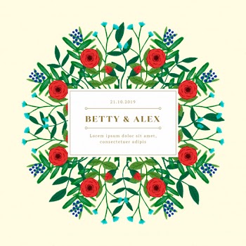 Red roses wedding label Free Psd