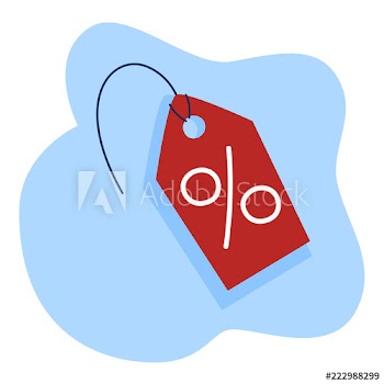Red sale price tag on blue background