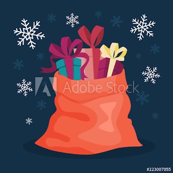 Red Santa bag full of christmas gifts