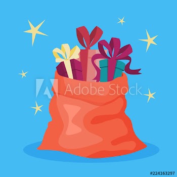 Red Santa bag full of christmas gifts
