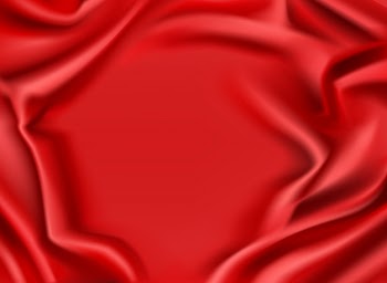 Red silk draped fabric background. luxurious folded glossy scarlet textile frame with smooth center Free Vector