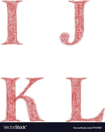 Red sketch font set - letters I J K L vector image