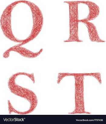 Red sketch font set - letters Q R S T vector image