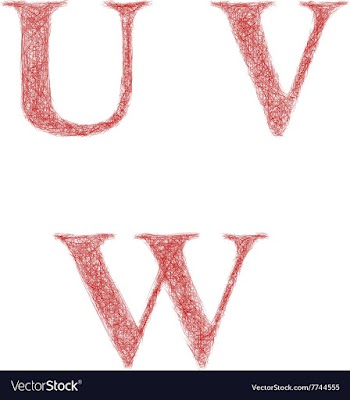 Red sketch font set - letters U V W vector image