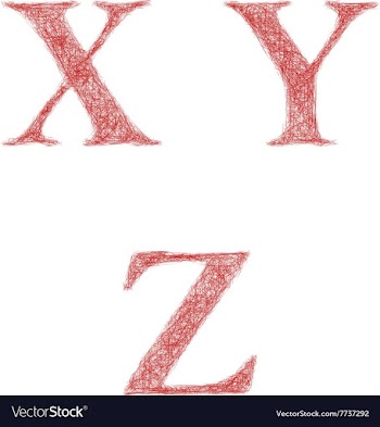 Red sketch font set - letters X Y Z vector image