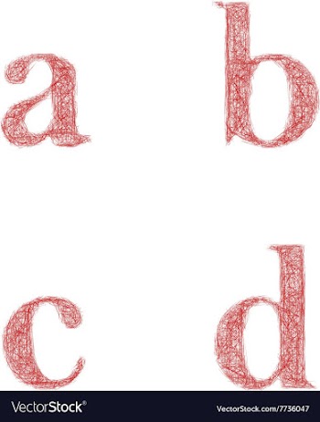 Red sketch font set - lowercase letters a b c d vector image