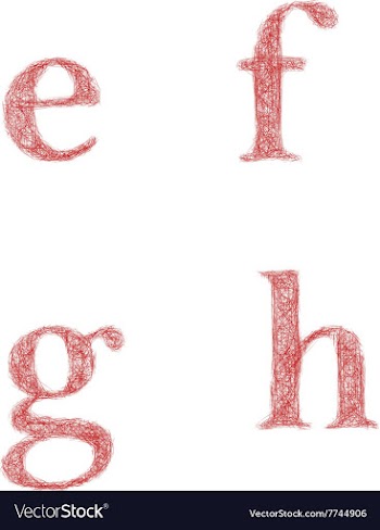 Red sketch font set - lowercase letters e f g h vector image