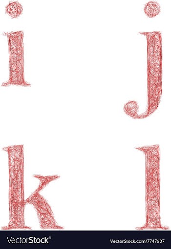 Red sketch font set - lowercase letters i j k l vector image