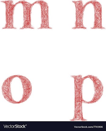 Red sketch font set - lowercase letters m n o p vector image