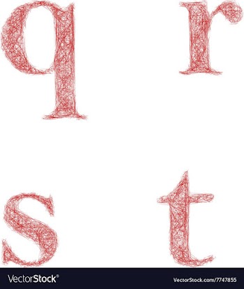Red sketch font set - lowercase letters q r s t vector image