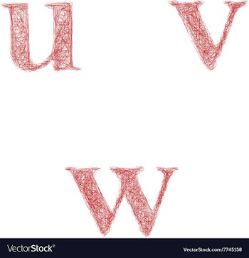 Red sketch font set - lowercase letters u v w vector image