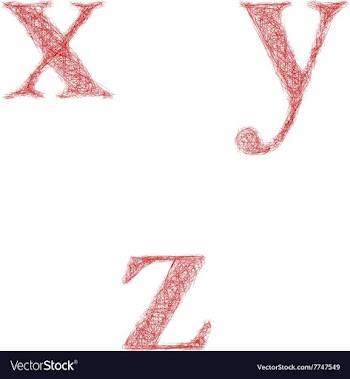 Red sketch font set - lowercase letters x y z vector image