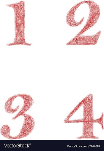 Red sketch font set - numbers 1 2 3 4 vector image