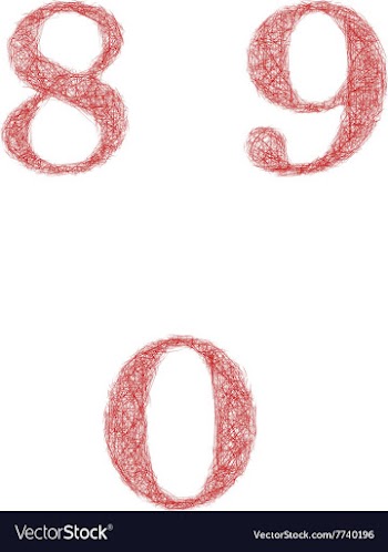 Red sketch font set - numbers 8 9 0 vector image