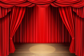 Red stage curtain for theater, opera scene drape Free Vector
