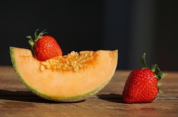 Red Strawberries and Cantaloupe