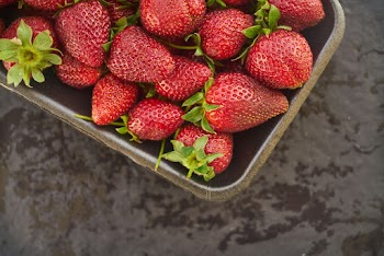 Red Strawberry Fruits on Gray Basket