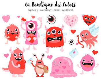 Red Valentine's Day Monsters Clipart, Cute Digital Graphics PNG ...
