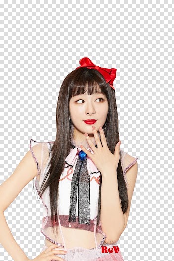 RED VELVET REVELUV BABY, black-haired woman wearing red ribbon transparent background PNG clipart