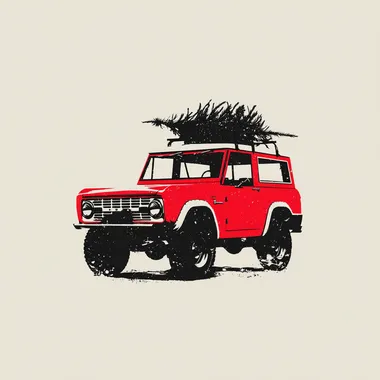 Red Vintage Ford Bronco with Christmas Tree Red Vintage Ford Bronco with Christmas Tree