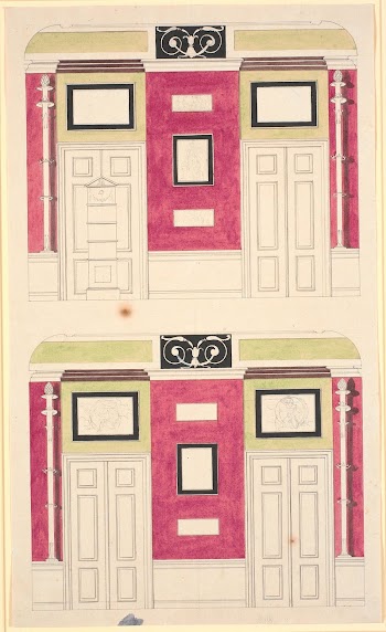 Red walls with candelabra motifs.Draft | Free Photo - rawpixel